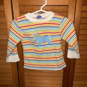Vintage Doe Spun Colorful Striped Kids Shirt with Blue Horse Design